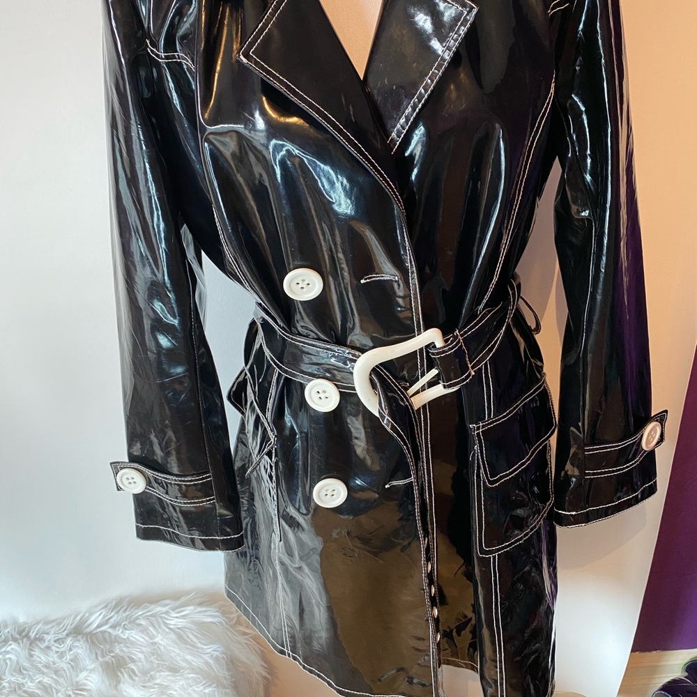 Patent black leather look raincoat